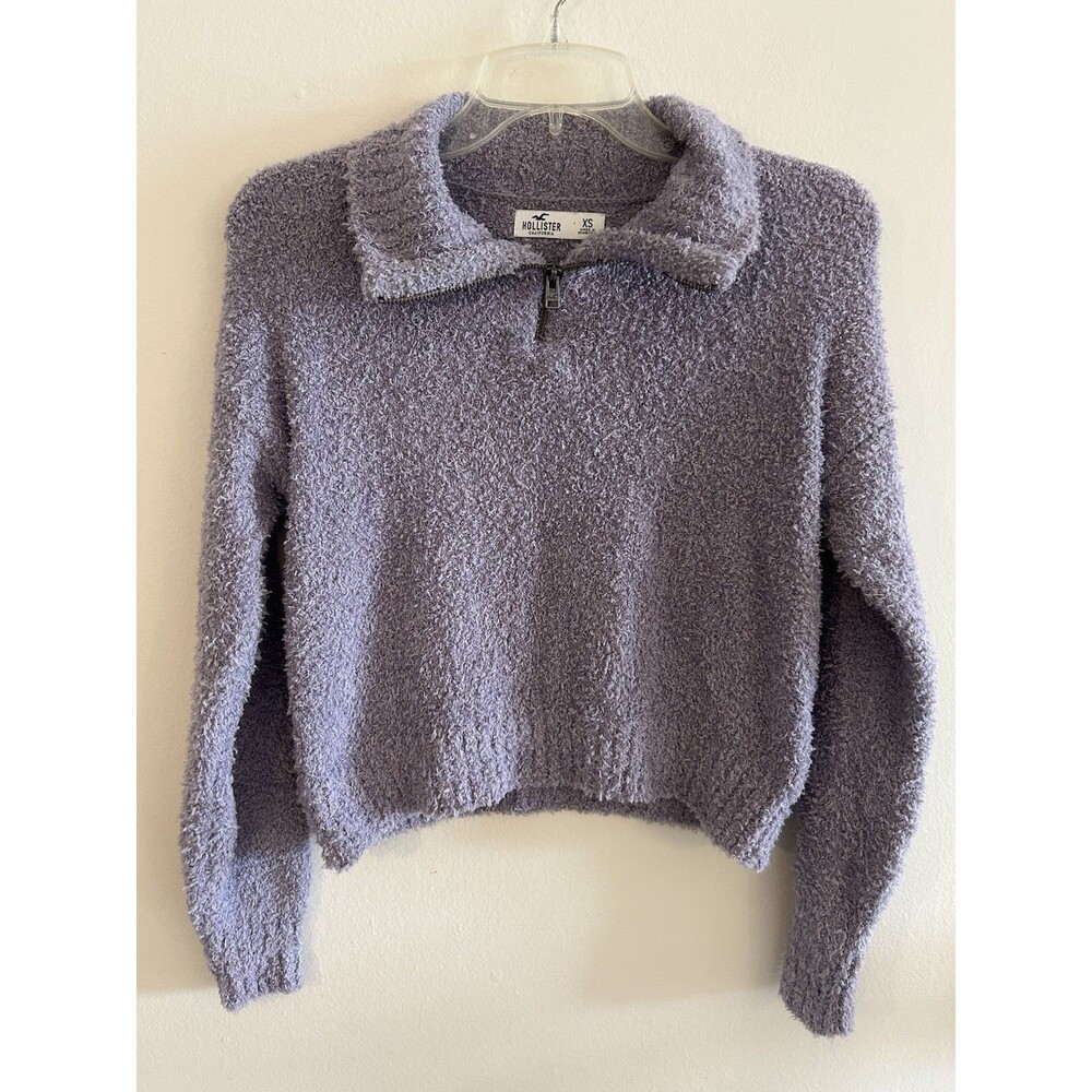 Hollister Sherpa Quarter Zip Pullover XSmall Purple Teddy Fleece Sweater Soft